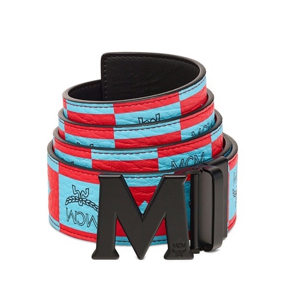 MCM unisex Claus checkeredboard logo monogram leather reversible belt NWT - Picture 1 of 10
